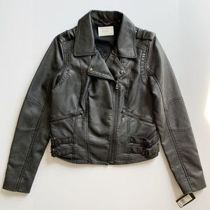 Guess Jeans // Grey Black Leather Jacket